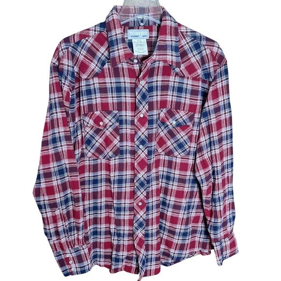 Wrangler Wrancher Men's XXL Plaid Western Cowboy Pearl Snap Cotton Shirt - Picture 2 of 5